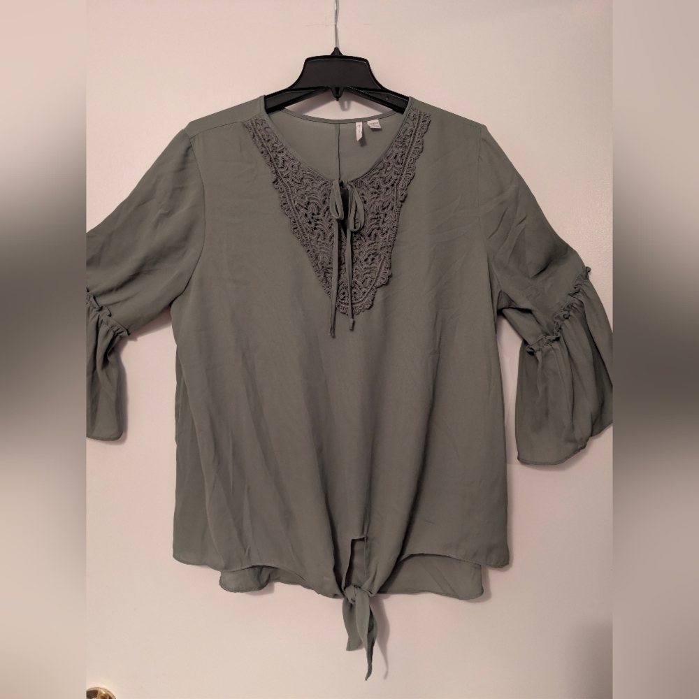 Cato C. Est 1946 Boho Crochet Lace V-Neck Blouse Green Plus 14/16W
